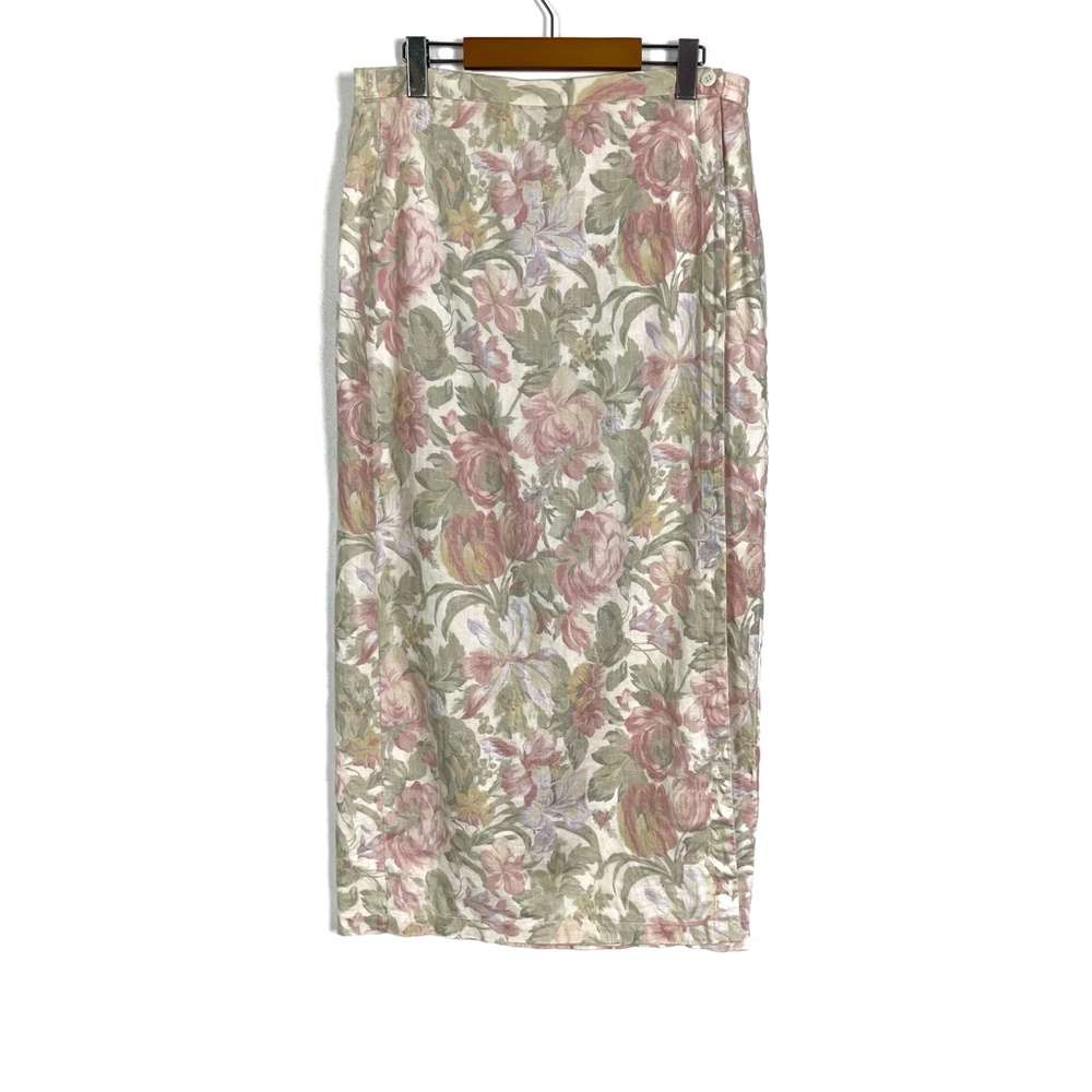 Vtg Jones New York Linen Pastel Floral Wrap Skirt
